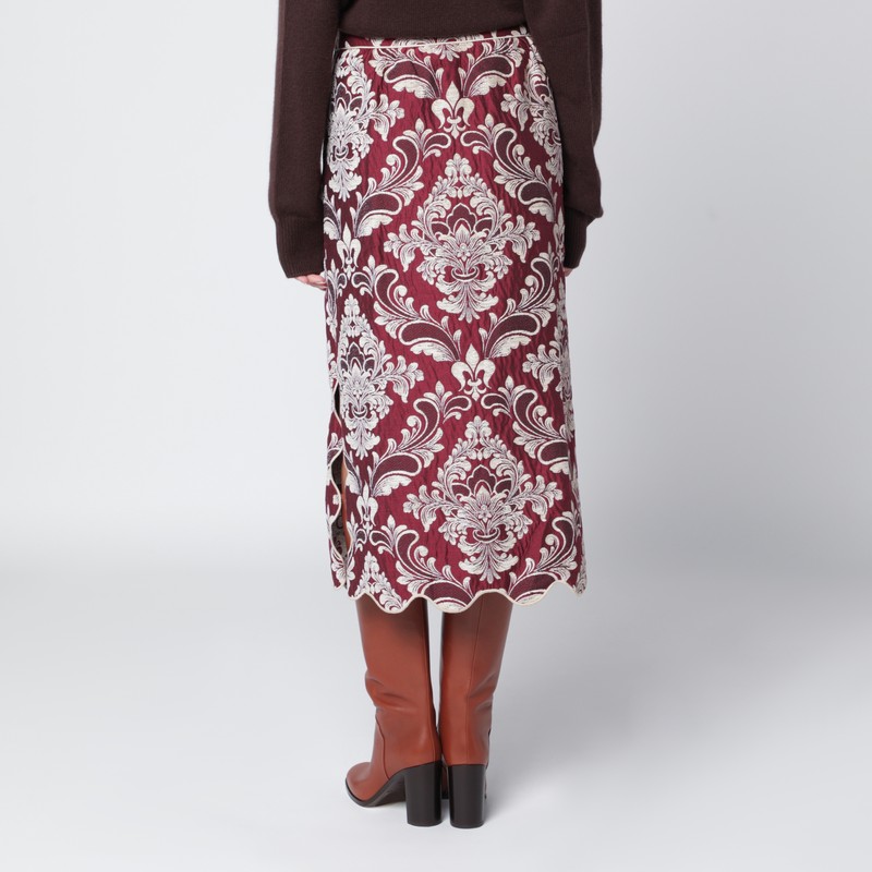 Farm Rio Bordeaux Jacquard Midi Skirt In Burgundy