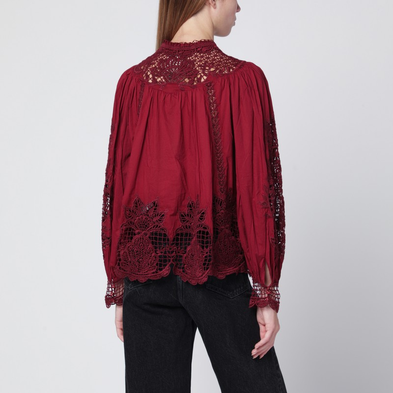 Farm Rio Garden Guipure Lace Long-sleeved Shirt In Red
