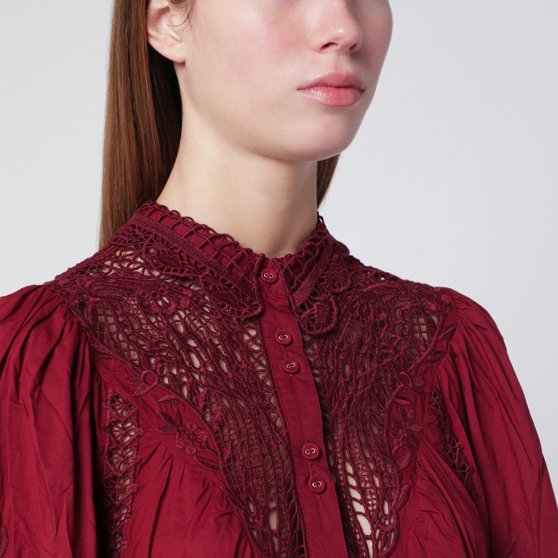 Farm Rio Garden Guipure Lace Long-sleeved Shirt In Red
