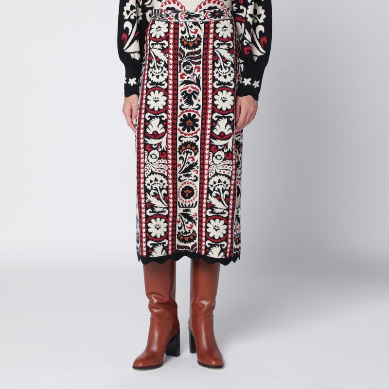 Farm Rio Ivory Striped Skirt With Tapestry In Multi