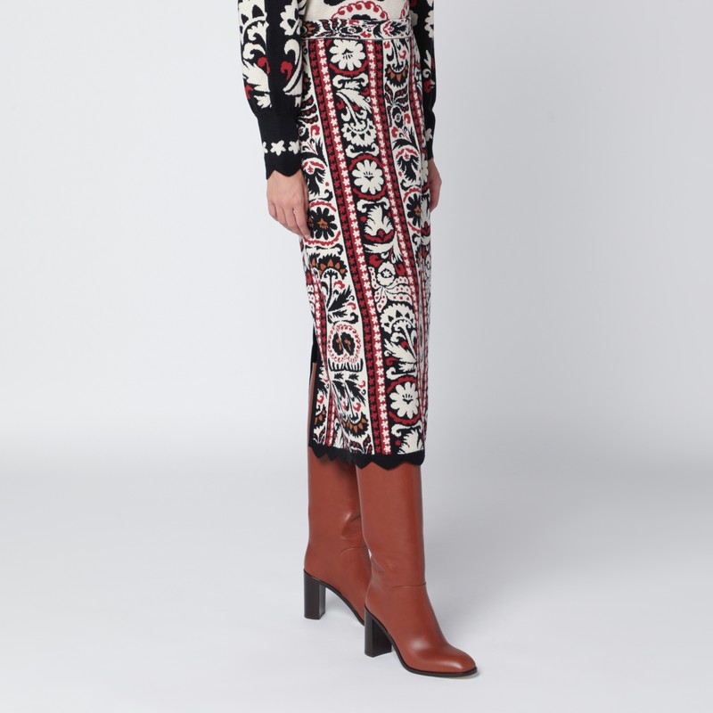 Farm Rio Ivory Striped Skirt With Tapestry In Multi