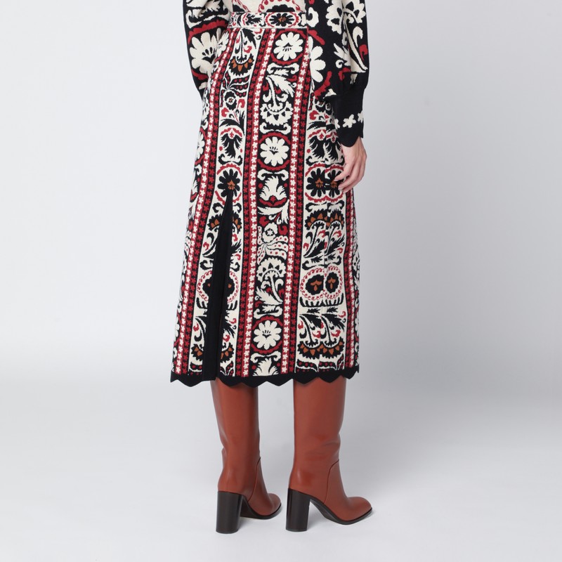 Farm Rio Ivory Striped Skirt With Tapestry In Multi