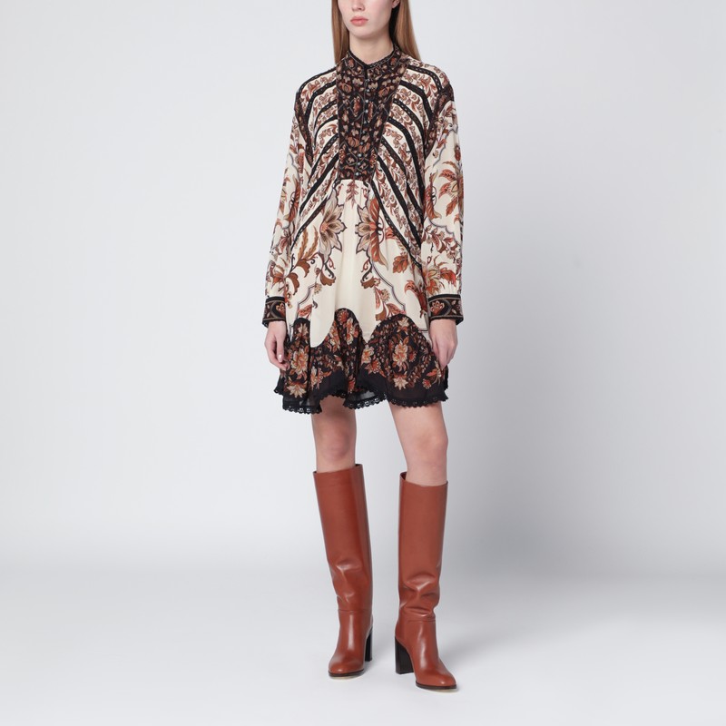 Sand Majestic Garden Lace mini dress