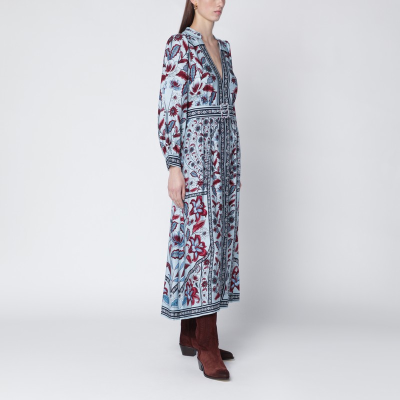 Farm Rio Light Blue Midi Dress With Floral Print In Blue