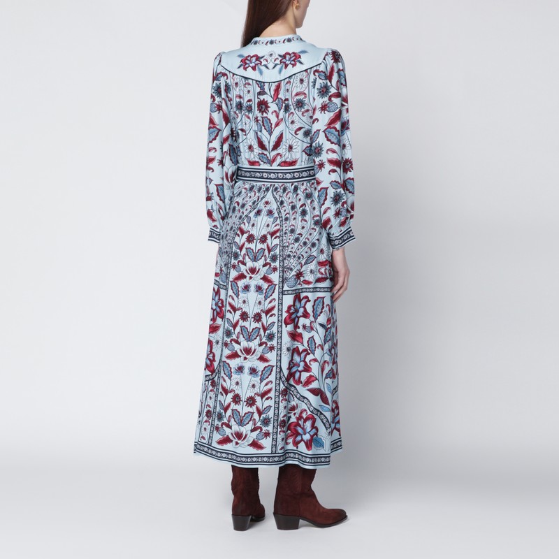 Farm Rio Light Blue Midi Dress With Floral Print In Blue