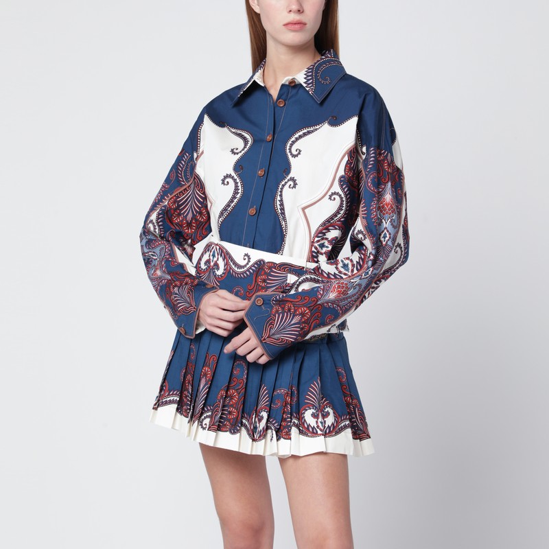 Deep blue and sand shirt with arabesque print