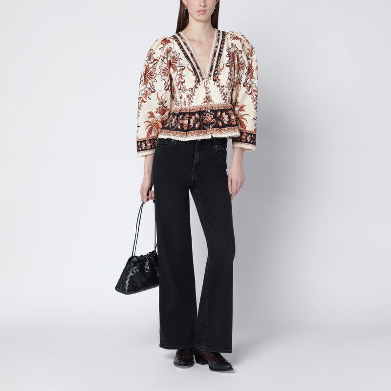 Farm Rio Sand “majestic Garden Lace” Blouse In Multi