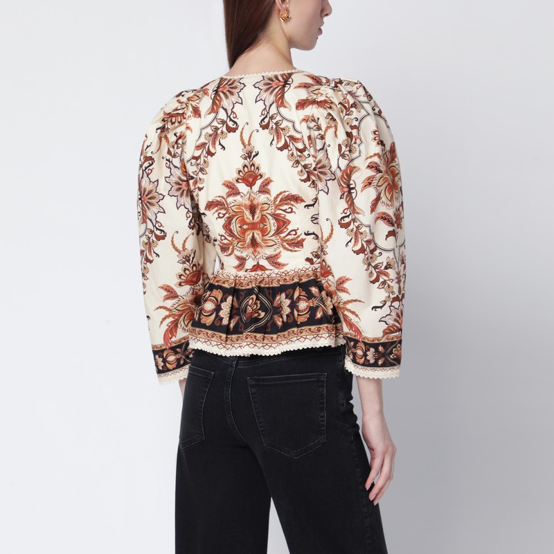 Farm Rio Sand “majestic Garden Lace” Blouse In Multi