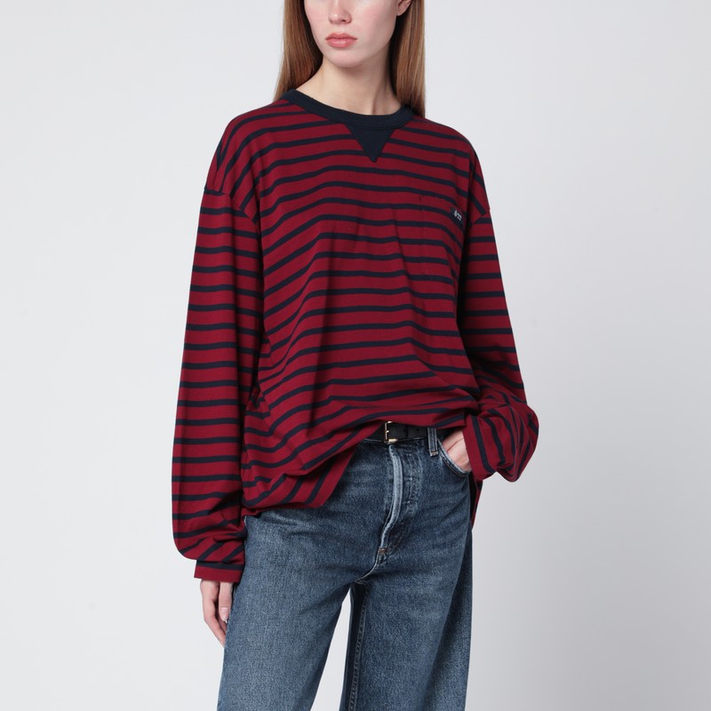 Amaranth and blue striped long-sleeve T-shirt