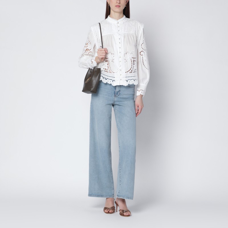 Farm Rio Richelieu White Cotton Blouse In White