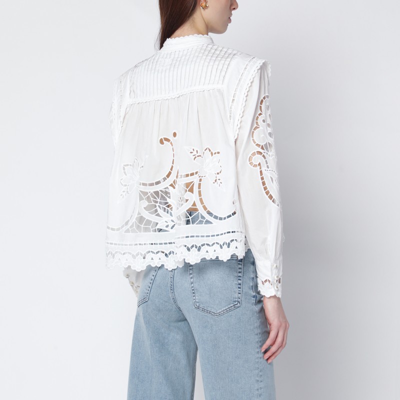 Farm Rio Richelieu White Cotton Blouse In White