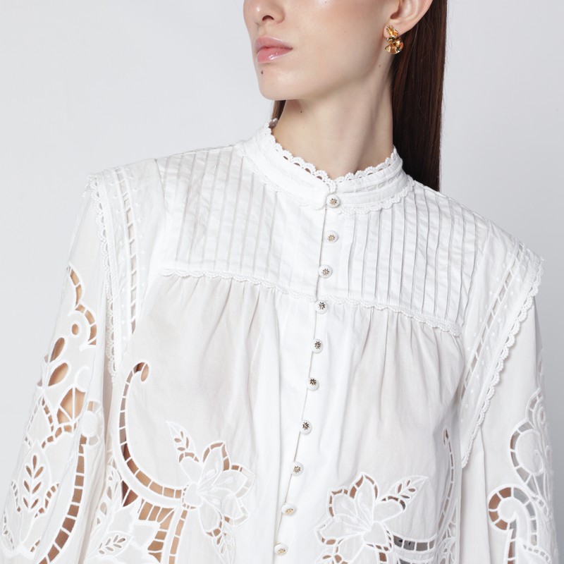 Farm Rio Richelieu White Cotton Blouse In White