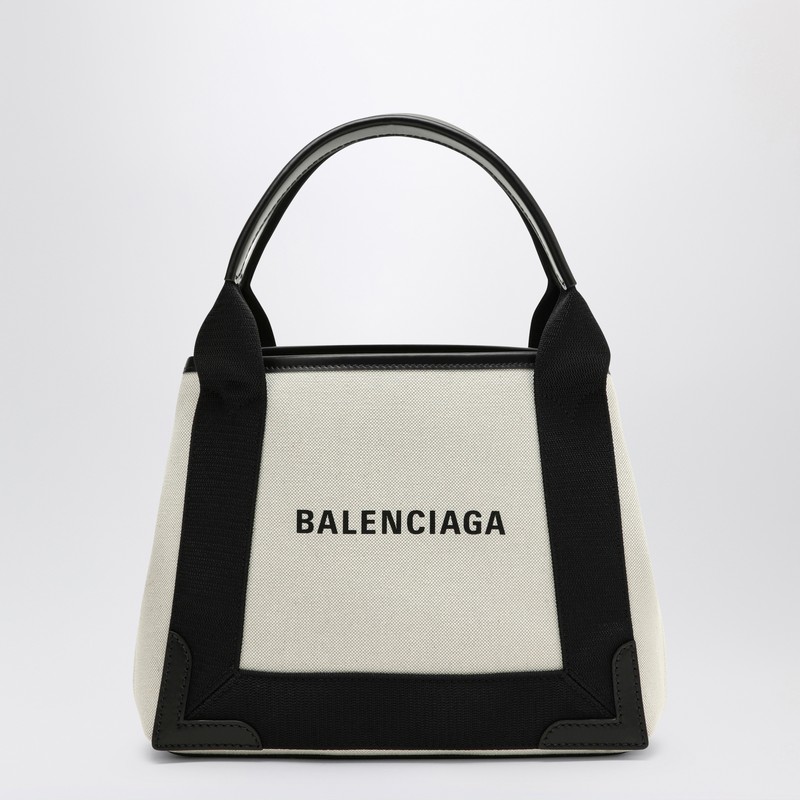 Navy XS beige/black canvas and leather Cabas bag