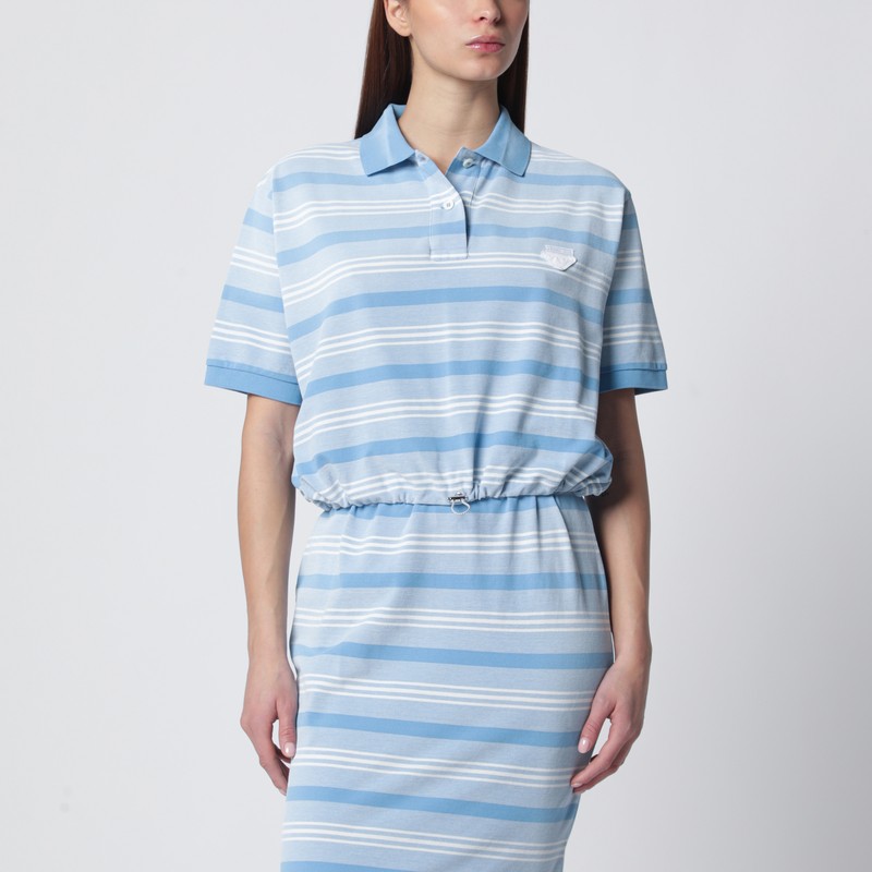 Polo crop in piquet a righe celeste