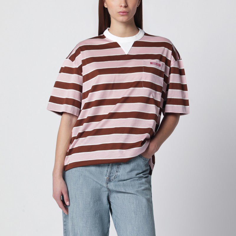 T-shirt in cotone a righe rosa/tabacco