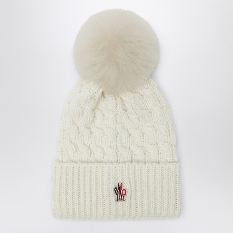 White wool hat with pom pom
