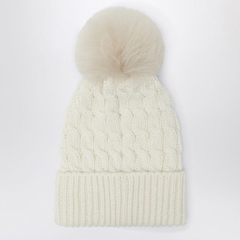 Moncler White Wool Hat With Pom Pom In White