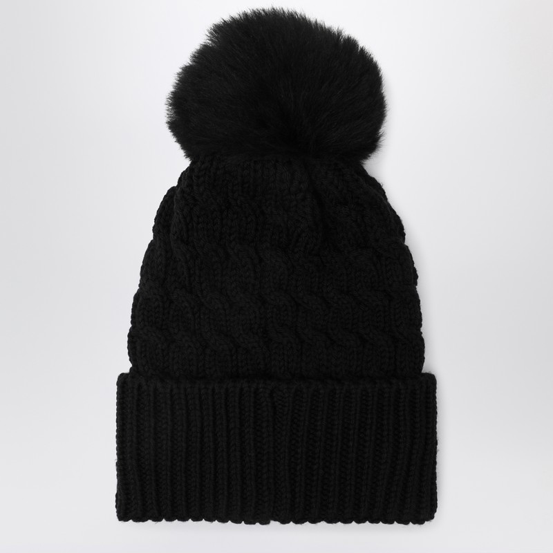 Moncler Black Wool Hat With Pom Pom In Black
