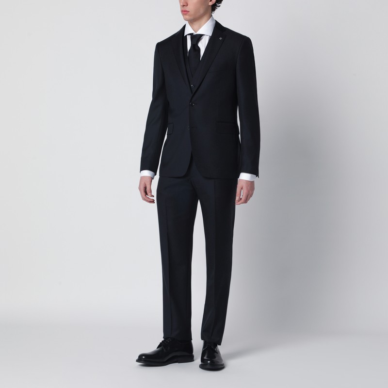 Single-breasted navy blue wool suit