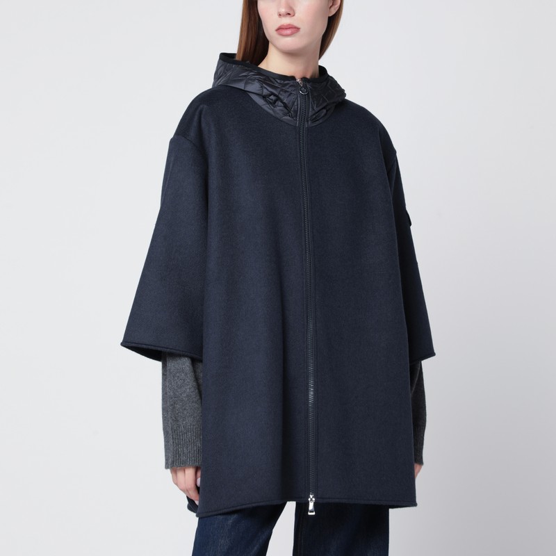 Blue wool blend cape with zip and hood