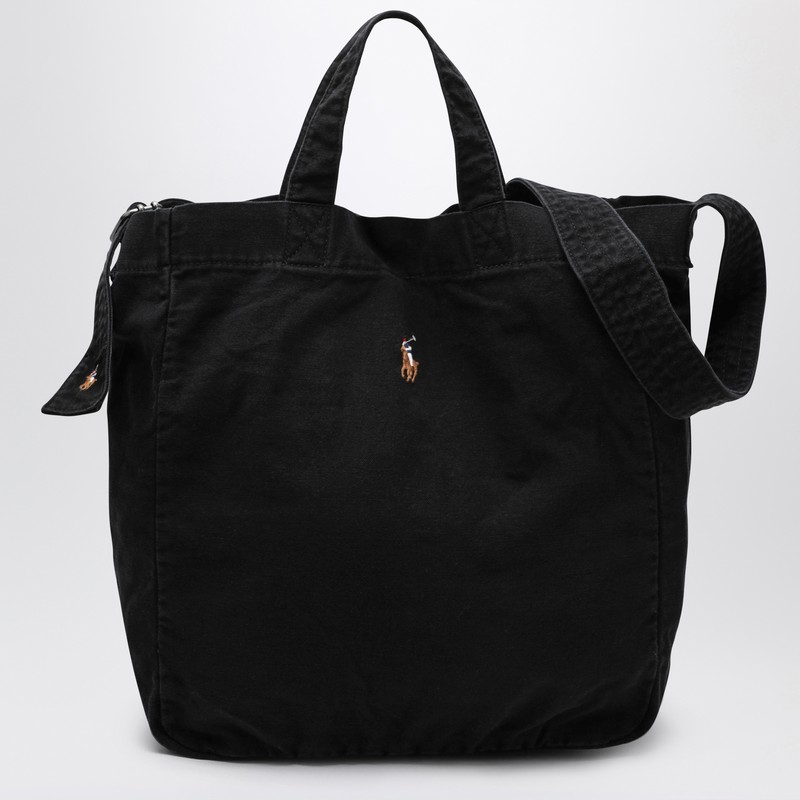 Polo Ralph Lauren Large Black Canvas Tote Bag With Logo In Black