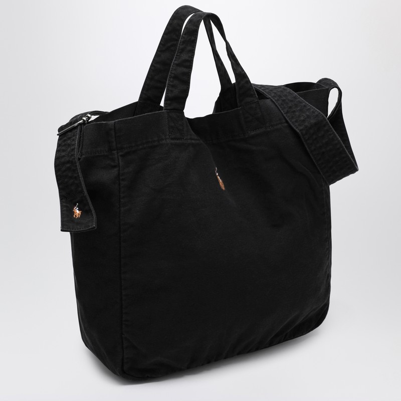 Polo Ralph Lauren Large Black Canvas Tote Bag With Logo In Black