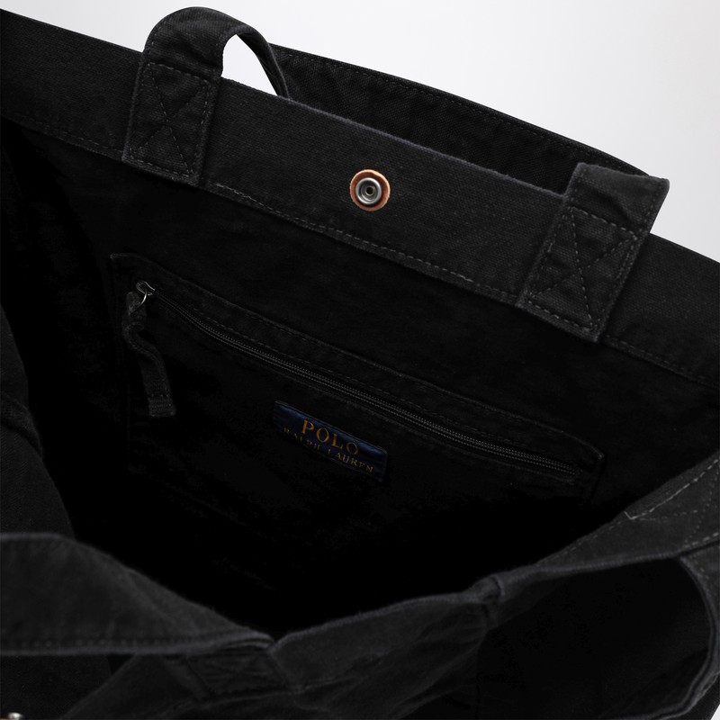 Polo Ralph Lauren Large Black Canvas Tote Bag With Logo In Black