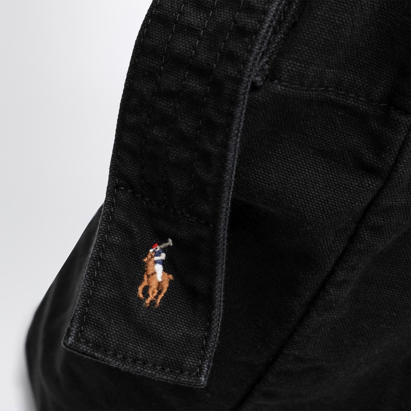 Polo Ralph Lauren Large Black Canvas Tote Bag With Logo In Black