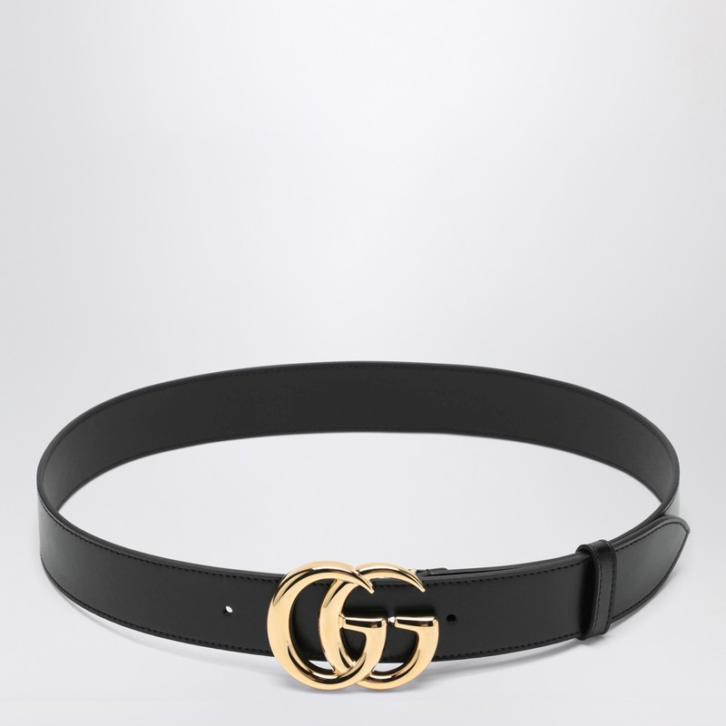 Black leather belt with gold GG Marmont buckle