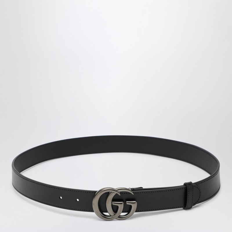 Black leather belt with GG Marmont buckle