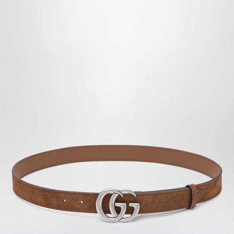 Hazelnut suede belt with GG Marmont buckle