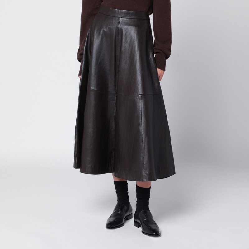 Brown leather flared skirt