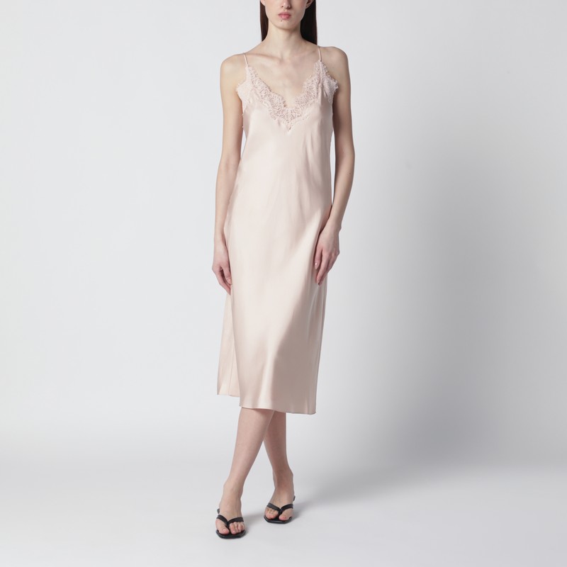 Light pink silk slip dress with lace