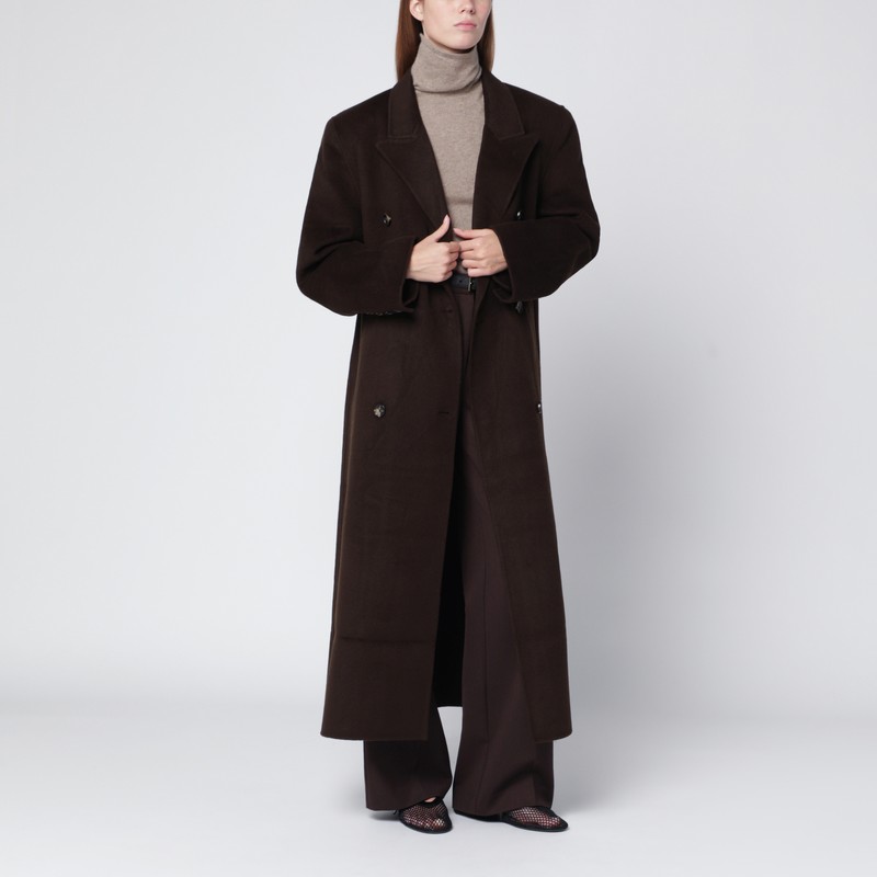 Almada Label Brown Coat In Wool And Cashmere