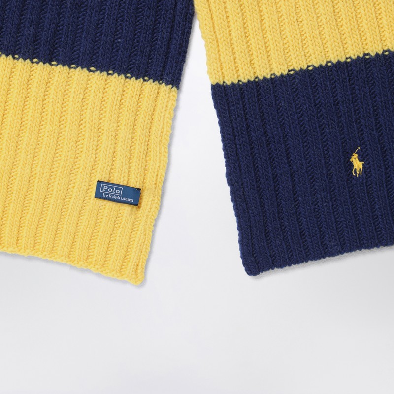 Polo Ralph Lauren Blue/yellow Striped Wool Scarf In Multicolor