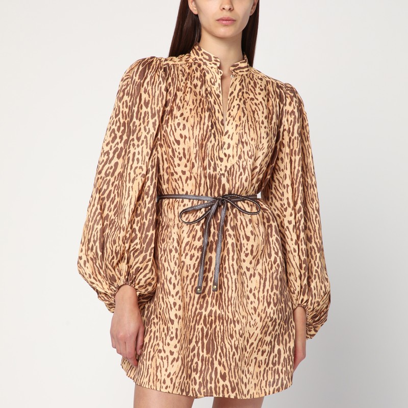 Leopard print short dress in linen