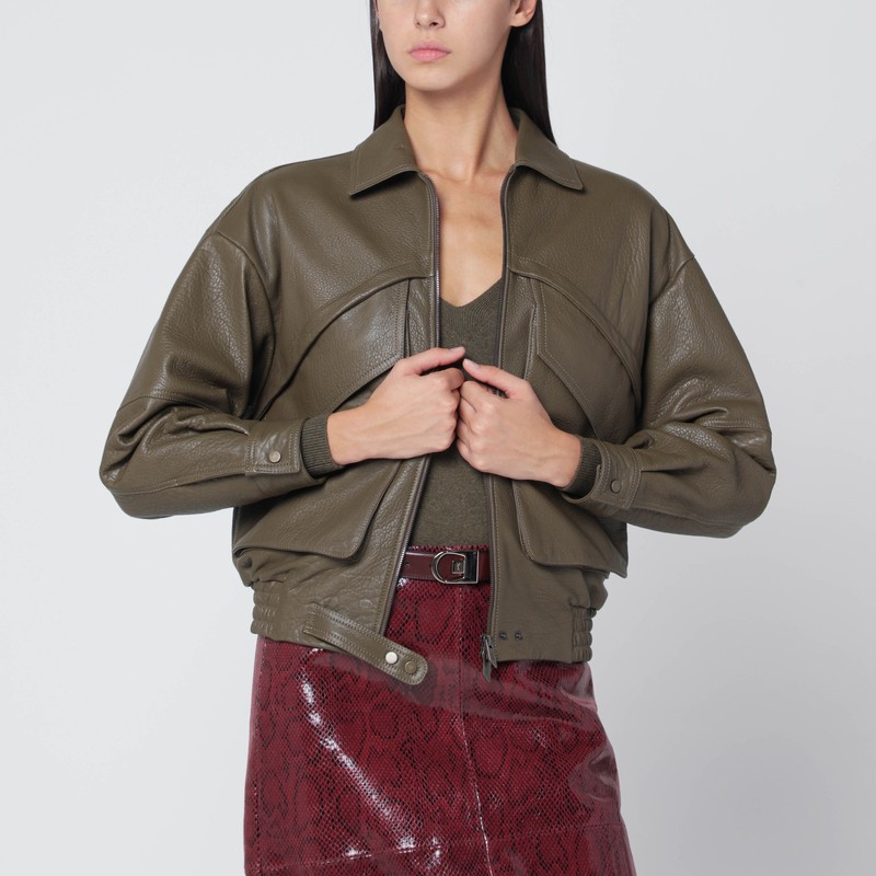 Olive green leather bomber
