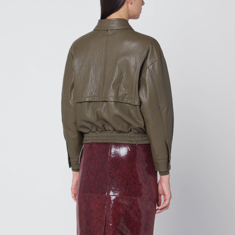 Salvatore Santoro Olive Green Leather Bomber In Green