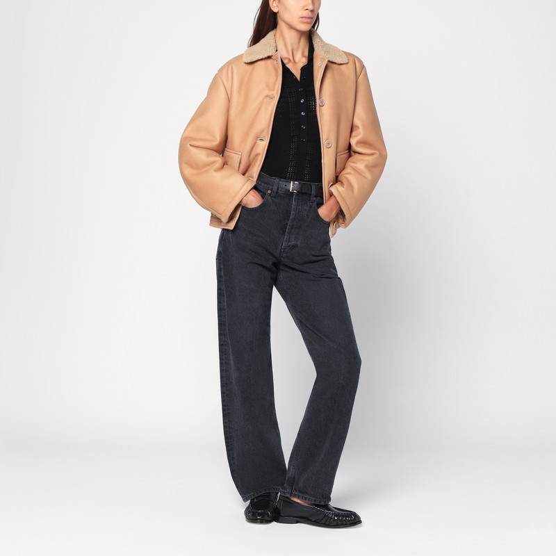 Salvatore Santoro Nude Leather Bomber Jacket In Sand