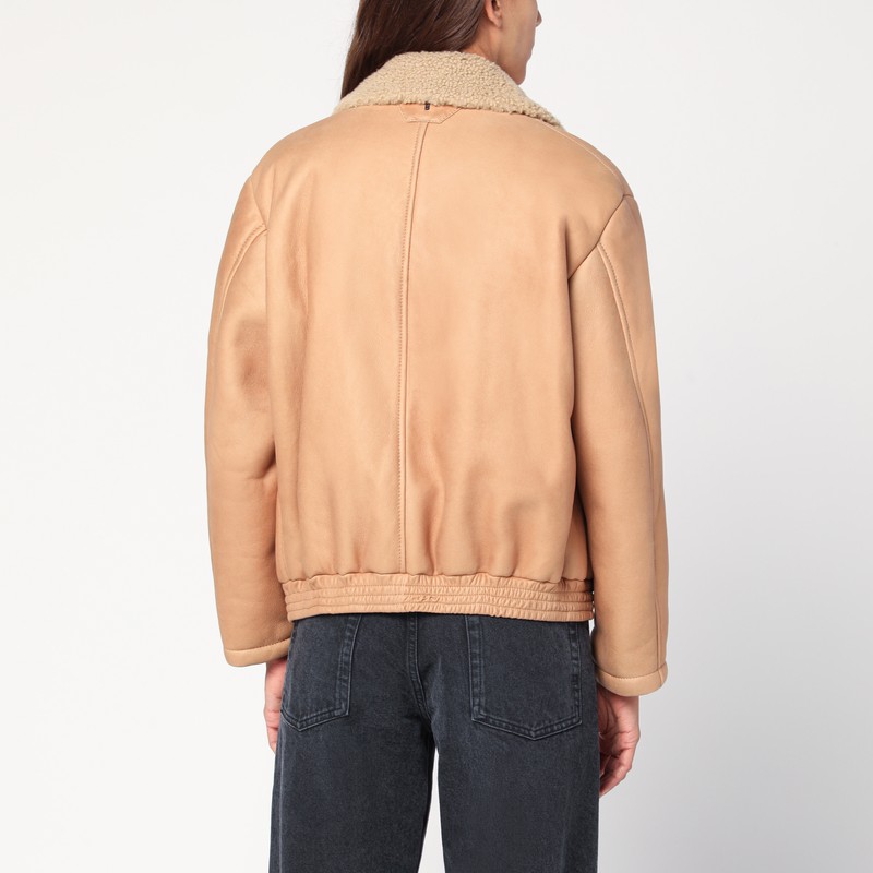 Salvatore Santoro Nude Leather Bomber Jacket In Sand