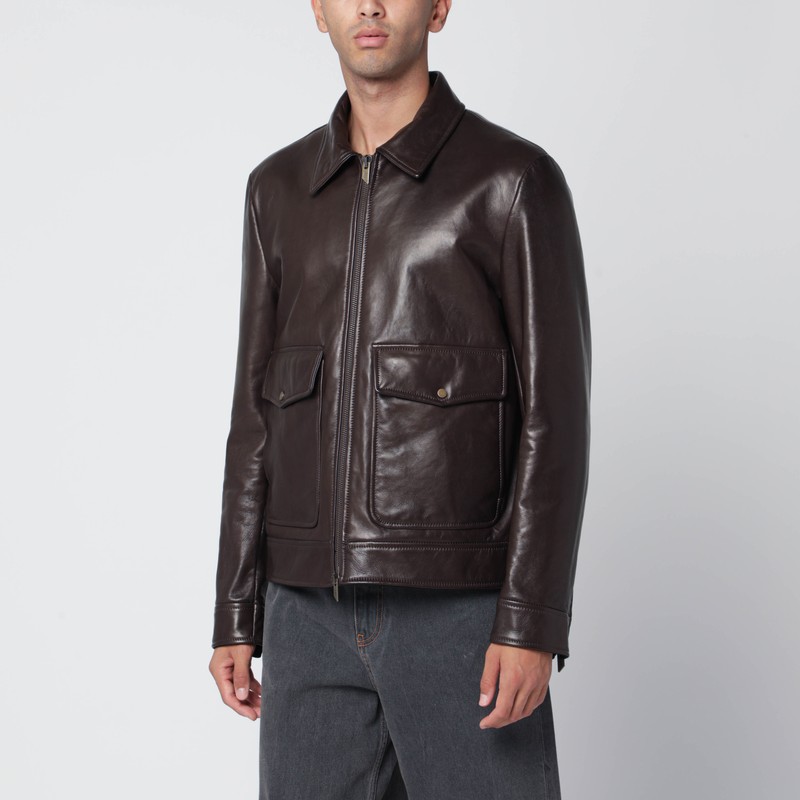 Brown leather zip jacket