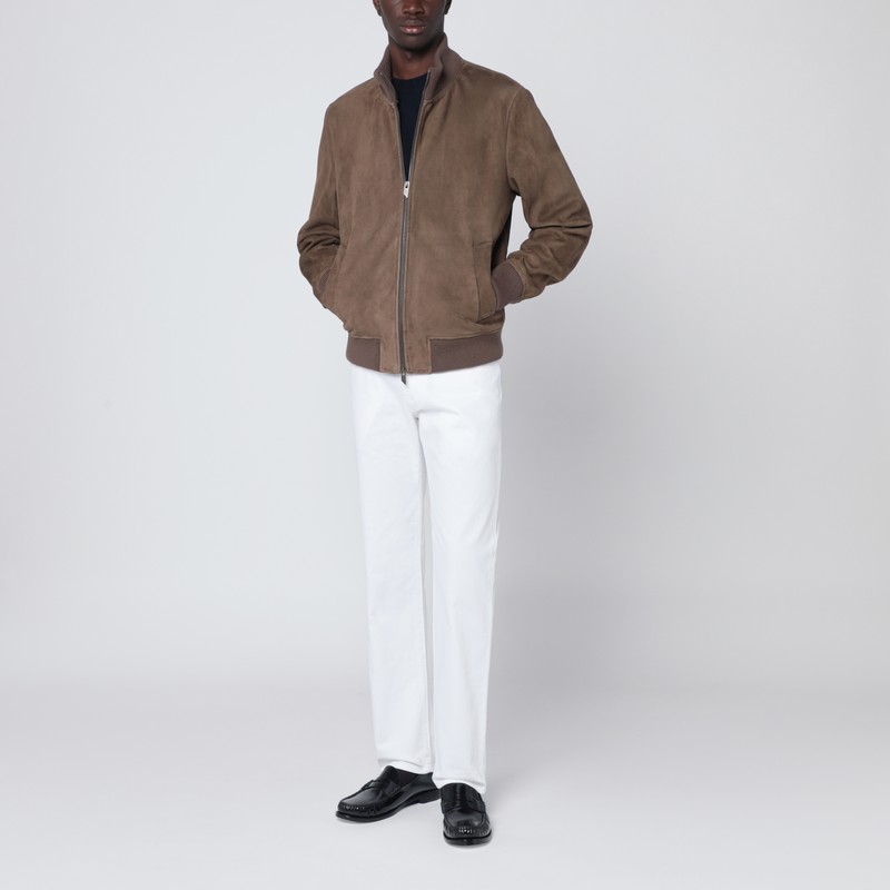 Salvatore Santoro Brown Suede Leather Zip Bomber In Brown