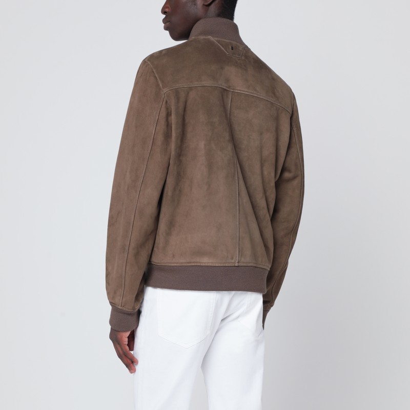 Salvatore Santoro Brown Suede Leather Zip Bomber In Brown