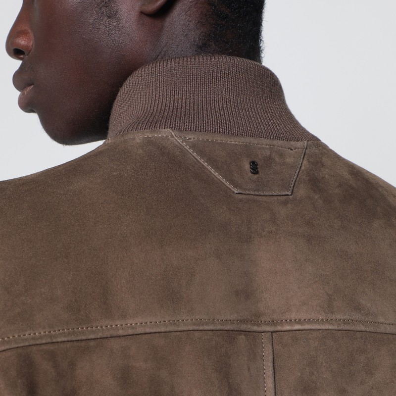 Salvatore Santoro Brown Suede Leather Zip Bomber In Brown