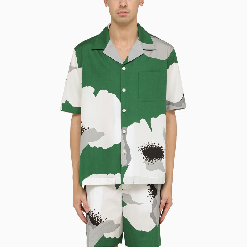 Emerald green/grey cotton Flower Portrait shirt