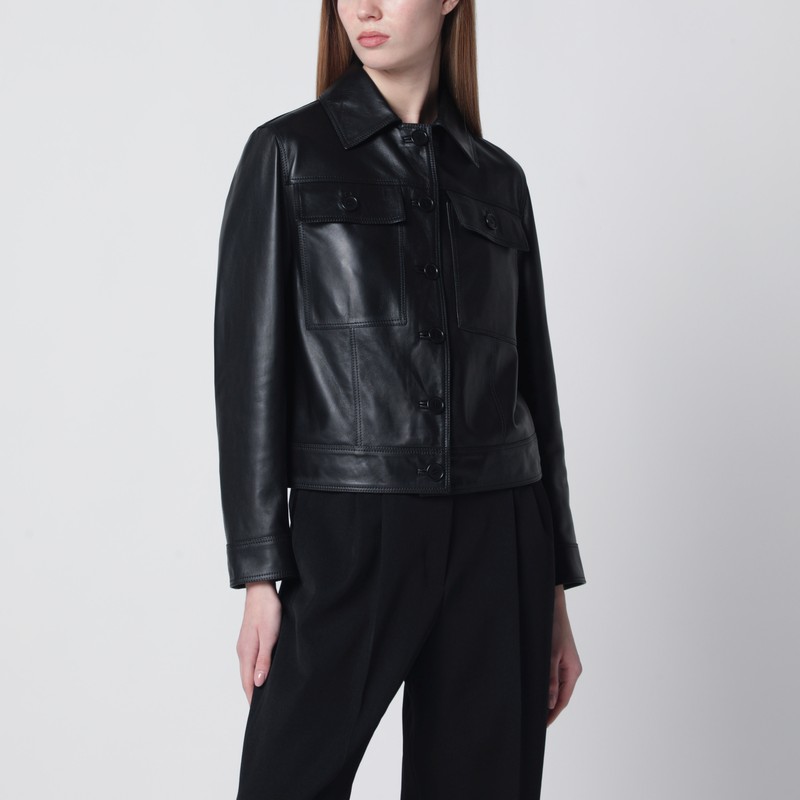 Black cropped leather jacket