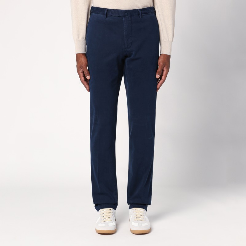 Santaniello Cotton Clark Double Pleat Pants In Blue