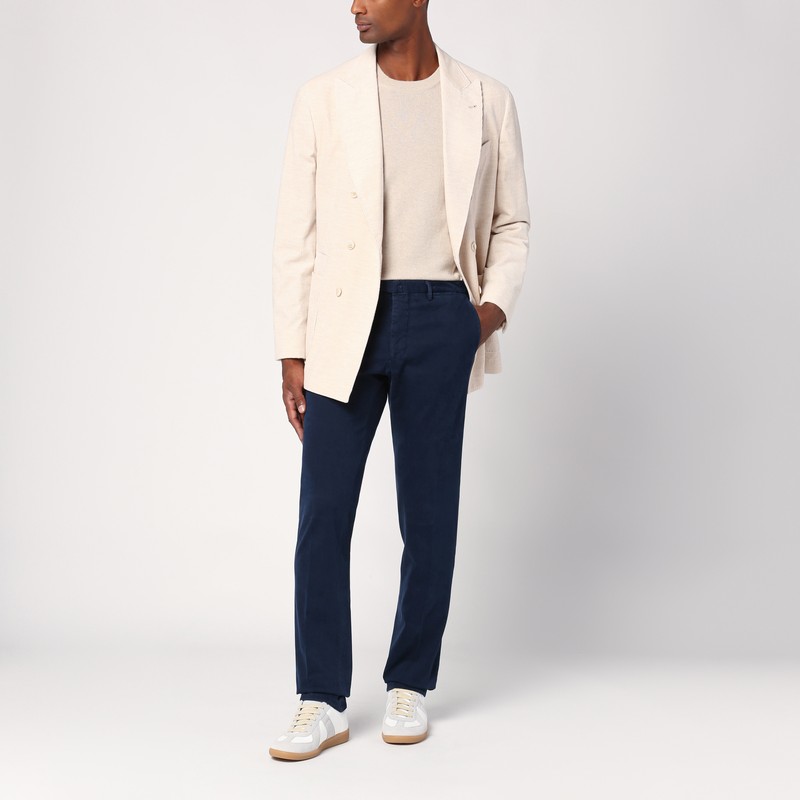 Santaniello Cotton Clark Double Pleat Pants In Blue