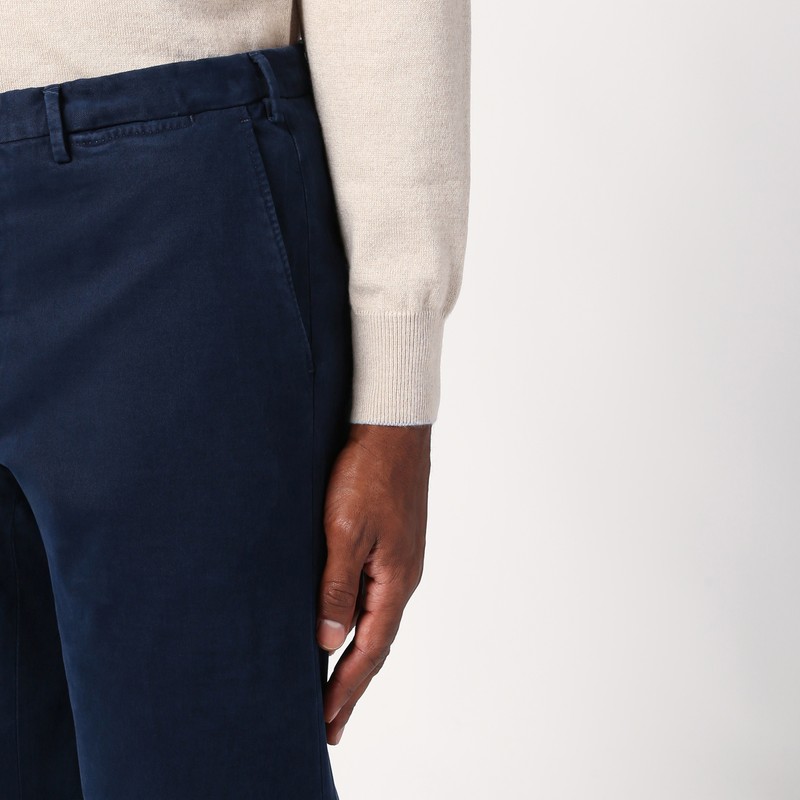 Santaniello Cotton Clark Double Pleat Pants In Blue