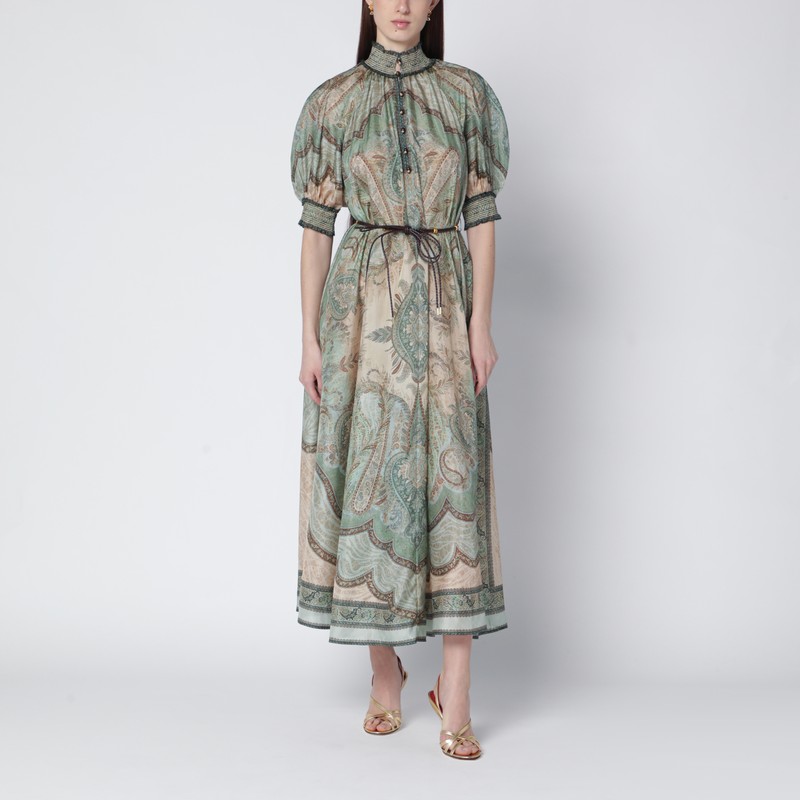 Zimmermann Wanderlust Billow Dress With Tapestry Print In Green